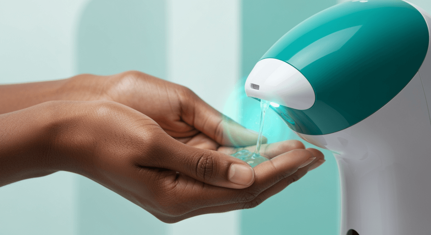 Person using Sensa touchless sanitizer dispenser